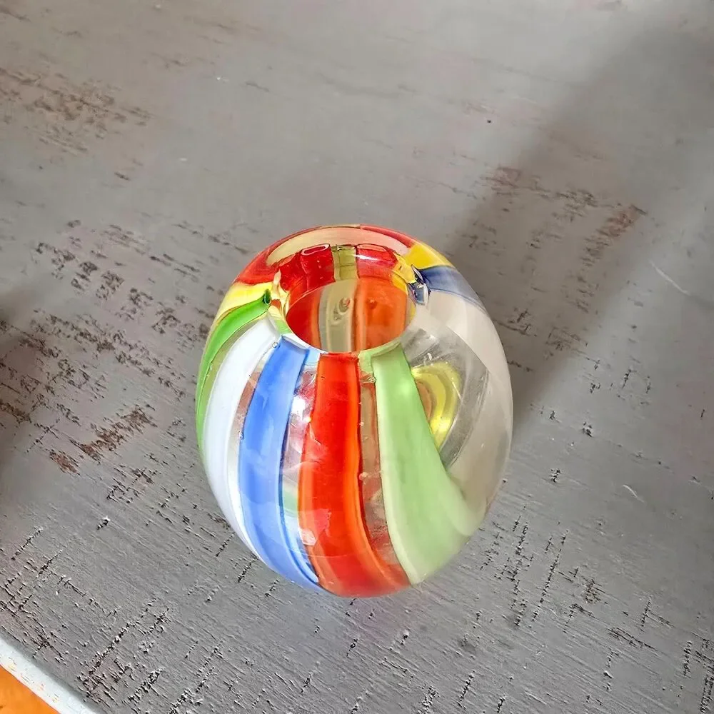 Vintage Hand Blown Art Glass Bud Vase Rainbow Swirl Murano Style Mini 3